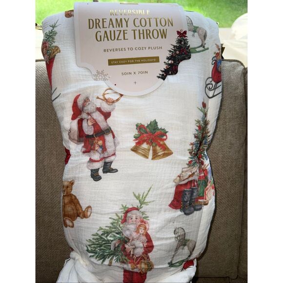 NWT Envogue Santa Christmas Reversible Dreamy Cotton Gauze Throw Blanket 50 x 70 - Picture 10 of 16